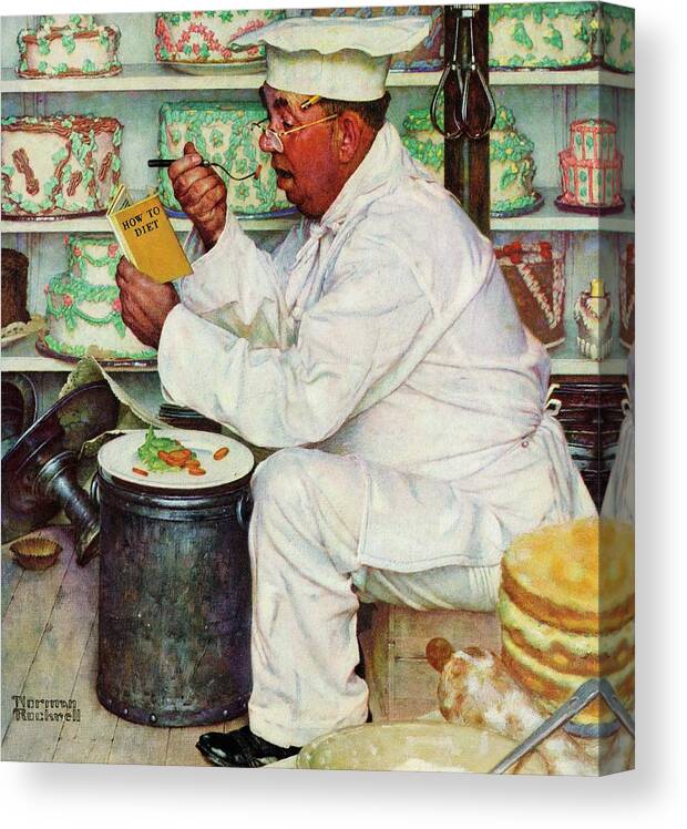 Bakers Canvas Print featuring the drawing How To Diet by Norman Rockwell