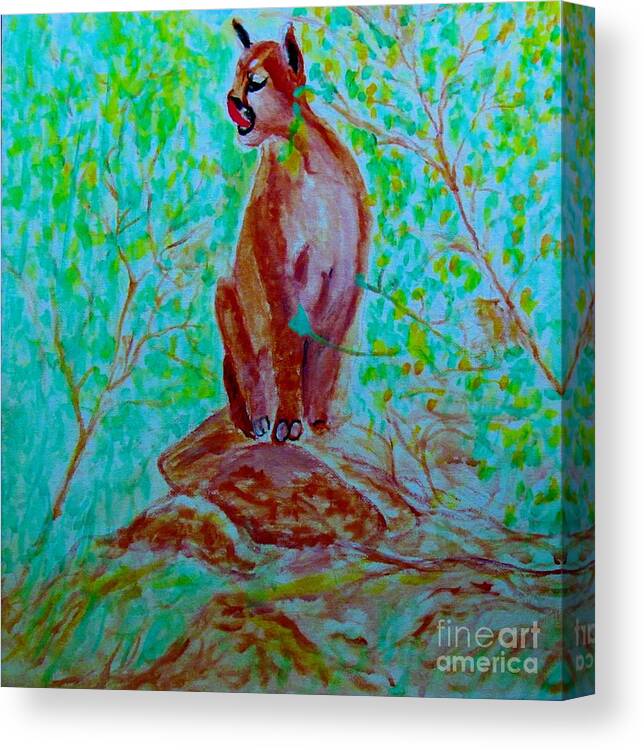 Hungry Mountain Lion Canvas Print featuring the painting Hungry Mountain Lion by Stanley Morganstein