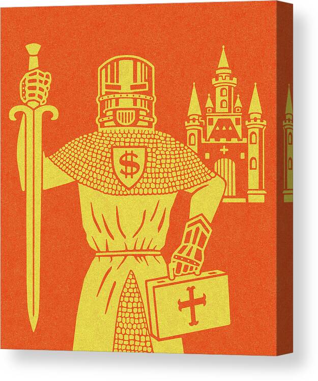 Briefcase Canvas Print featuring the drawing Knight in Front of Castle by CSA Images