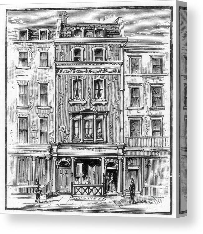 Engraving Canvas Print featuring the drawing Lord Byrons Birthplace, Holles Street by Print Collector