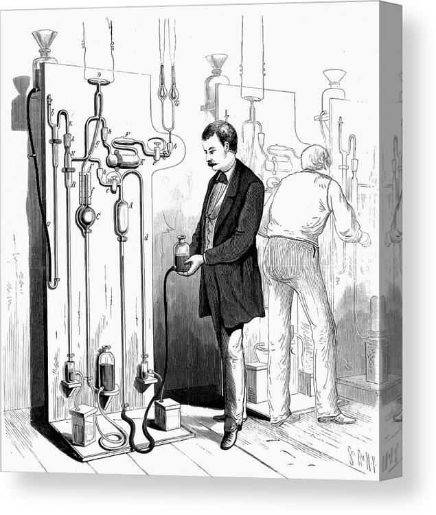 Working Canvas Print featuring the drawing Making Edison Light Bulbs, 1880 by Print Collector