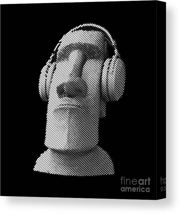 Headphones Canvas Print featuring the digital art Moai wearing headphones by Cu Biz