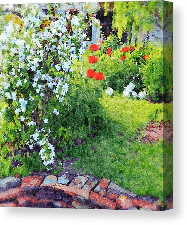 Flowering Bush Canvas Print featuring the digital art Mock Orange and Poppies by Judi Suni Hall