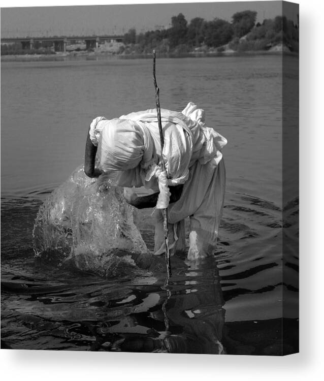 #iran #ahvaz #karunriver #baptism #tradition #documentry Canvas Print featuring the photograph Morning Baptism by Sima Fazel