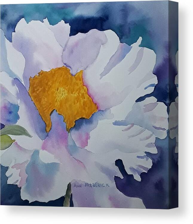 Floral Canvas Print featuring the painting One White Flower by Ann Frederick