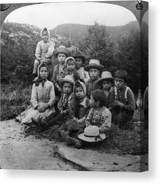 Child Canvas Print featuring the photograph Portrait Of Children From Indian Tribe by Kean Collection