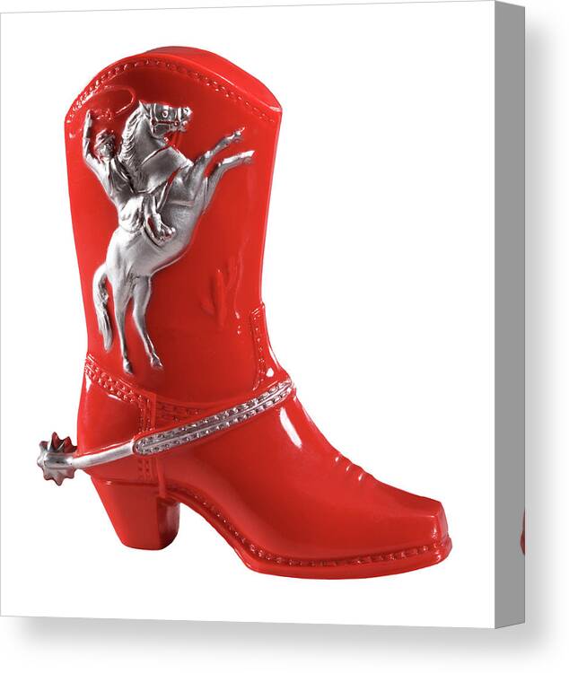 Apparel Canvas Print featuring the drawing Red Cowboy Boot With Spur by CSA Images