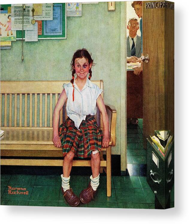 Black Eyes Canvas Print featuring the drawing Shiner by Norman Rockwell