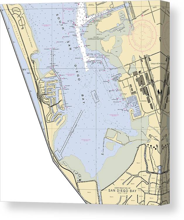 South San Diego Bay Canvas Print featuring the mixed media South San Diego Bay-california Nautical Chart by Bret Johnstad
