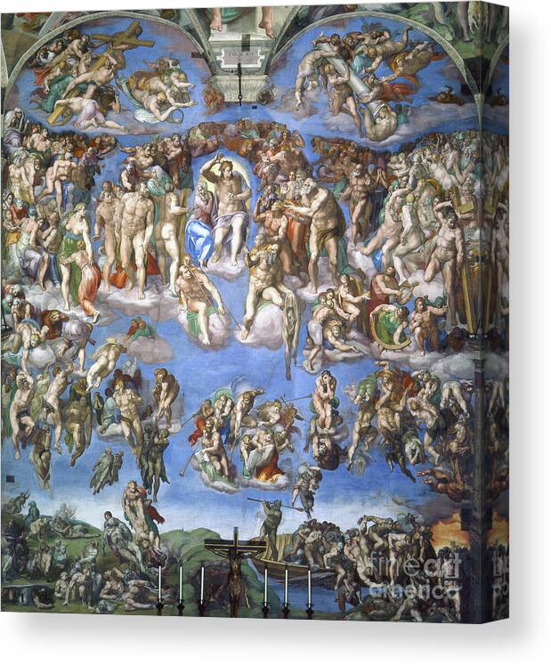 16th Century Canvas Print featuring the painting The Last Judgment, C.1540 by Michelangelo Buonarroti