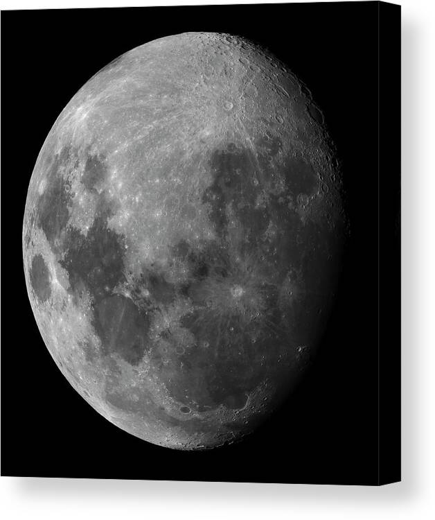 Black Background Canvas Print featuring the photograph Three Quarter Moon by Stocktrek Images