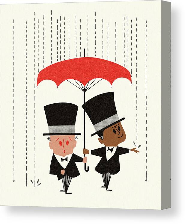 Accessories Canvas Print featuring the drawing Two Gentlemen Under an Umbrella by CSA Images