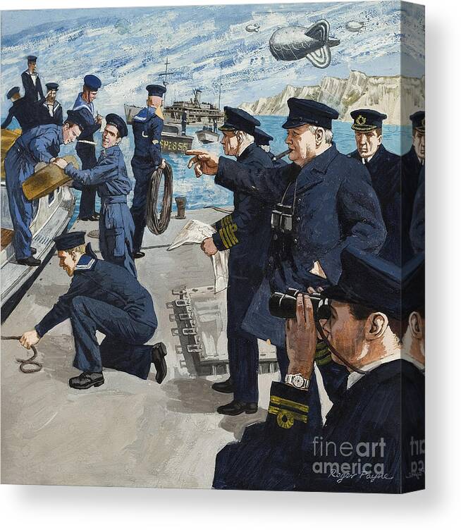 Winston Canvas Print featuring the painting Winston Churchill In Naval Scene by Roger Payne