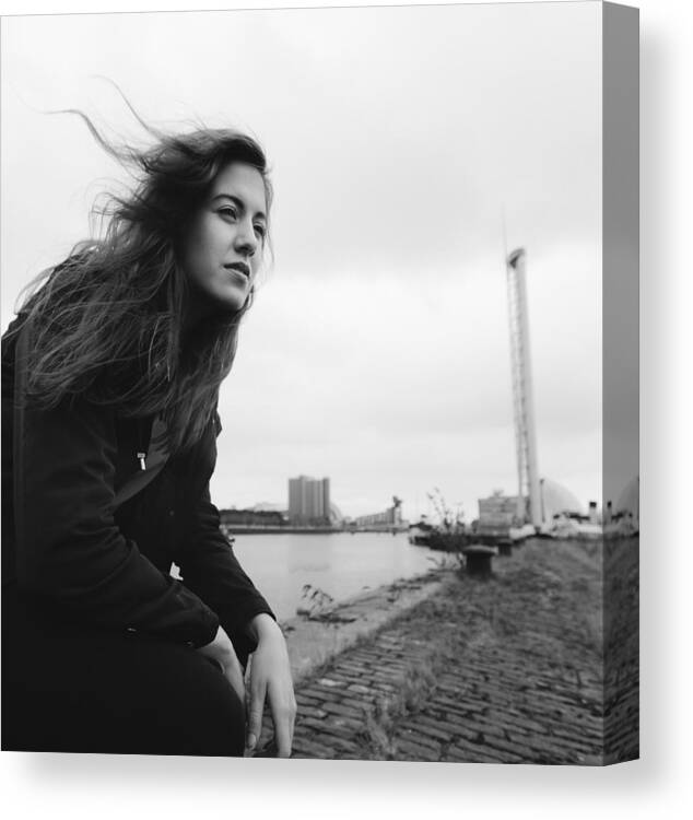 People Canvas Print featuring the photograph Attractive Young Woman At Derelict Glasgow Docks #1 by Theasis