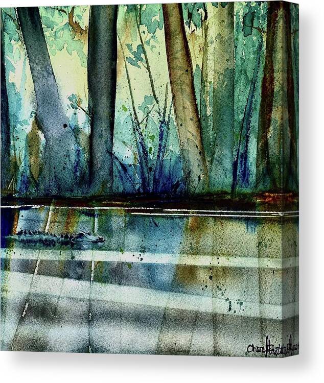 Alligator Canvas Print featuring the painting Alligator Crossing by Cheryl Prather