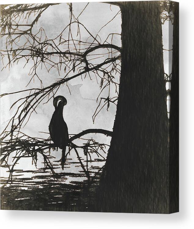 Anhinga Pen And Ink Canvas Print featuring the painting Anhinga Pen and Ink by Kandy Hurley
