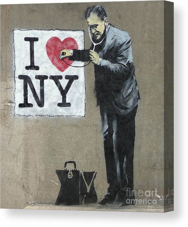Banksy Canvas Print featuring the mixed media Banksy Loves NY by Banksy