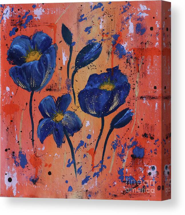 Blue Canvas Print featuring the painting Blue Floral by Cathy Beharriell