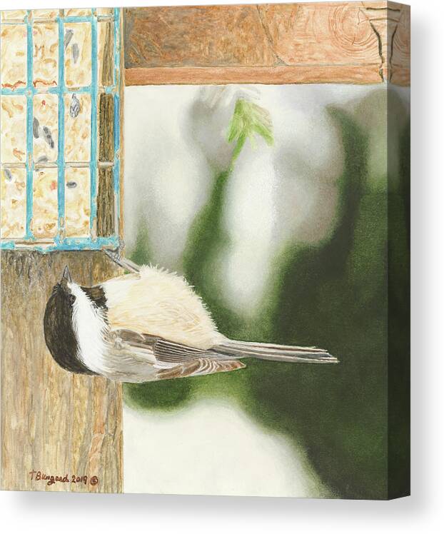 Chickadee Canvas Print featuring the painting Chickadee Hang Out by Terry Bungard