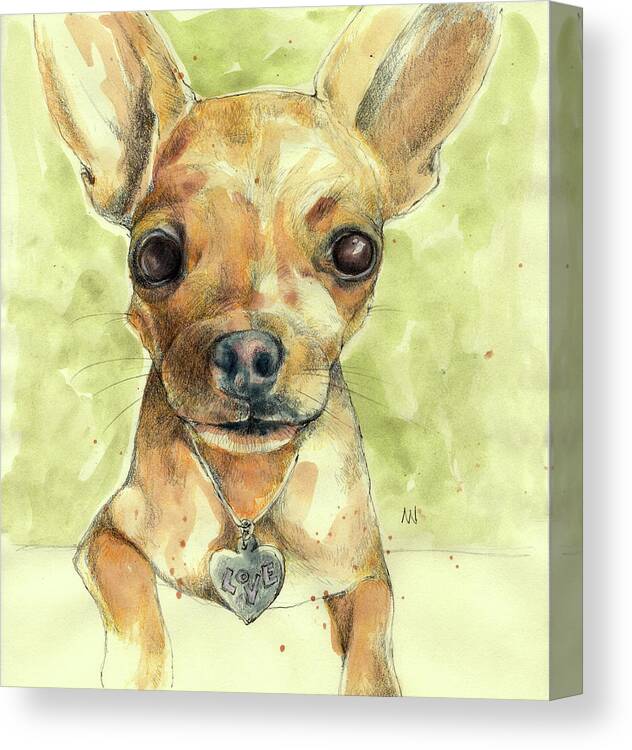 Love Puppy Canvas Print featuring the painting Chihuahua Love by AnneMarie Welsh