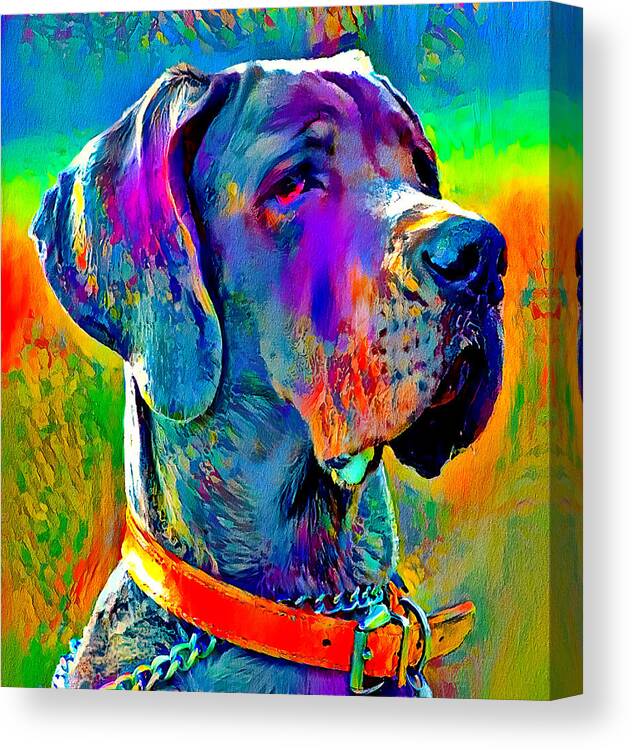 Great Dane Canvas Print featuring the digital art Colorful Great Dane portrait - digital painting by Nicko Prints