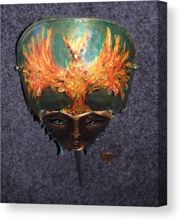  Canvas Print featuring the mixed media Firebird Mask by Roger Swezey