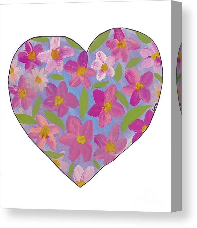 Valentine's Day Canvas Print featuring the mixed media Heart with Flowers by Lisa Neuman