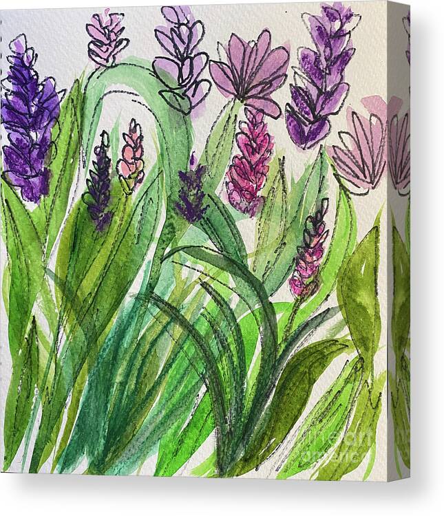 Purple Canvas Print featuring the mixed media Ink and Wash Flowers by Lisa Neuman