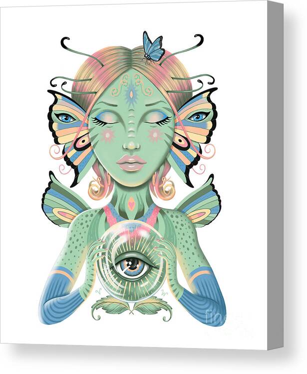 Fantasy Canvas Print featuring the digital art Insect Girl, Flutter with Crystal Ball by Valerie White