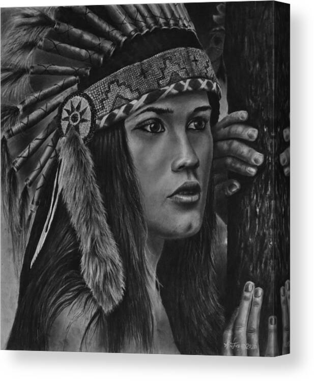 Native Indian Canvas Print featuring the drawing Intrigue by Greg Fox