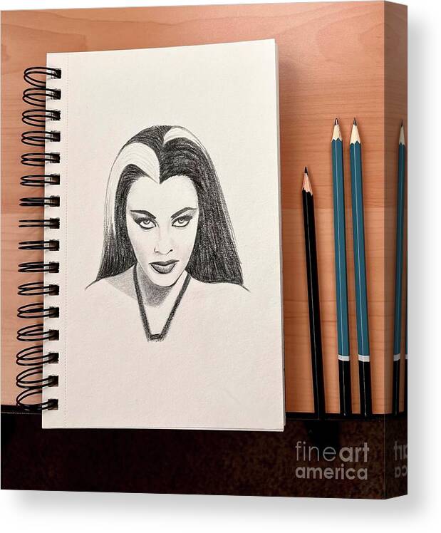  Canvas Print featuring the drawing Lily Munster by Donna Mibus