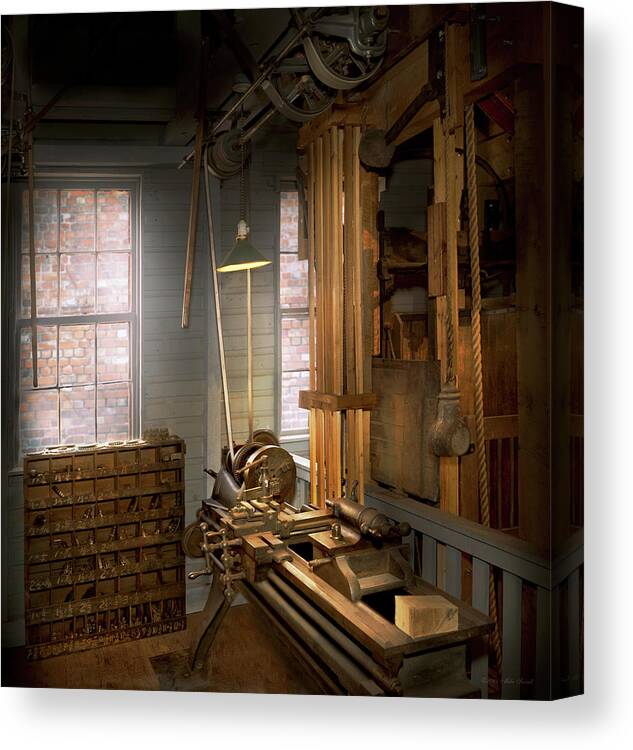 Machinist Canvas Print featuring the photograph Machinist - Carriage Workshop Lathe by Mike Savad