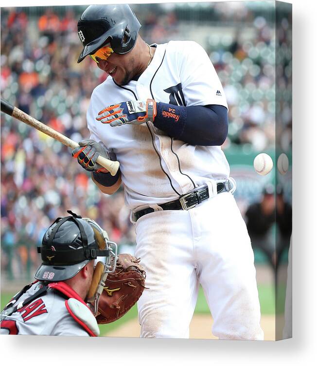 American League Baseball Canvas Print featuring the photograph Miguel Cabrera and Clay Buchholz by Leon Halip