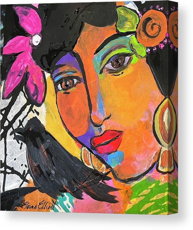 Mexican Woman Canvas Print featuring the painting Mujer con Pajaro by Elaine Elliott