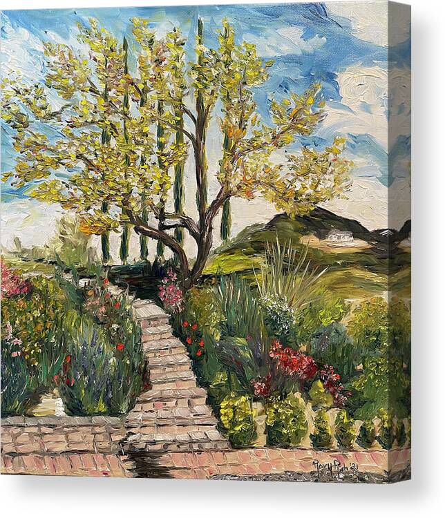 Olive Tree Canvas Print featuring the painting The Olive Tree at Gershon Bachus Vintners by Roxy Rich