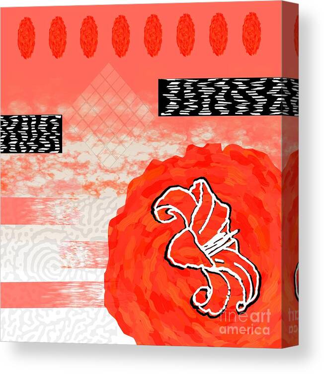 Red Canvas Print featuring the digital art Red Peach Motif Collage Design for Home Decor by Delynn Addams