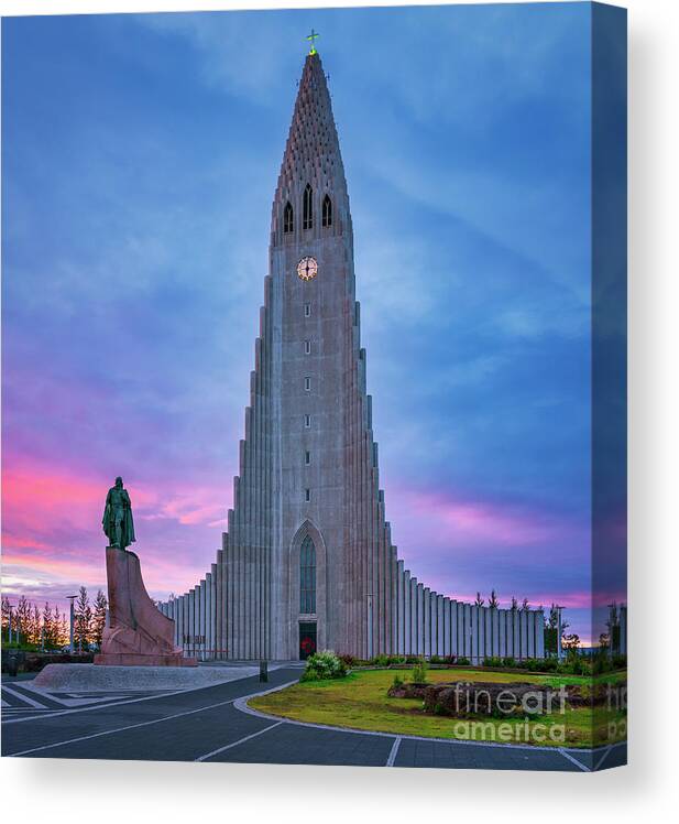 Iceland Canvas Print featuring the photograph Reykjavik Cathedral at sunrise by Izet Kapetanovic