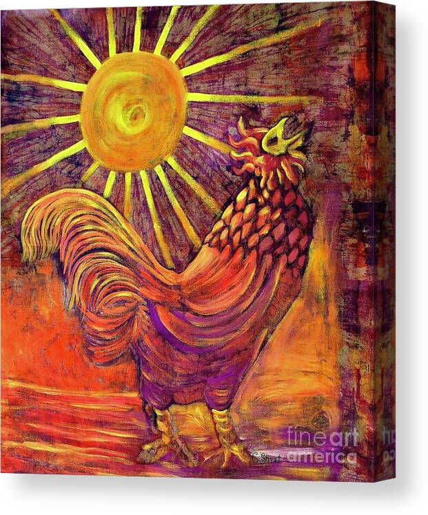 Rooster Canvas Print featuring the mixed media Rooster Batik by Caroline Street