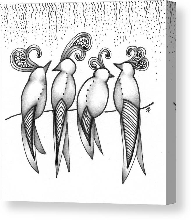 Birds Canvas Print featuring the drawing Singin' in the Rain by Jan Steinle