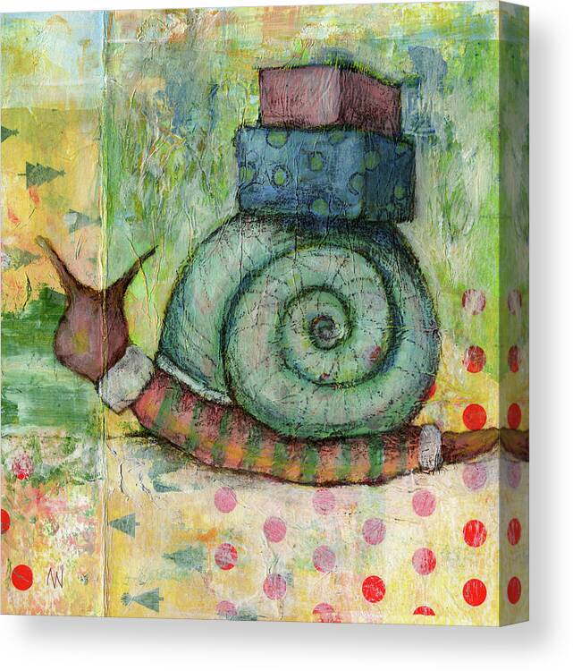 Snail Canvas Print featuring the mixed media Snail Mail by AnneMarie Welsh