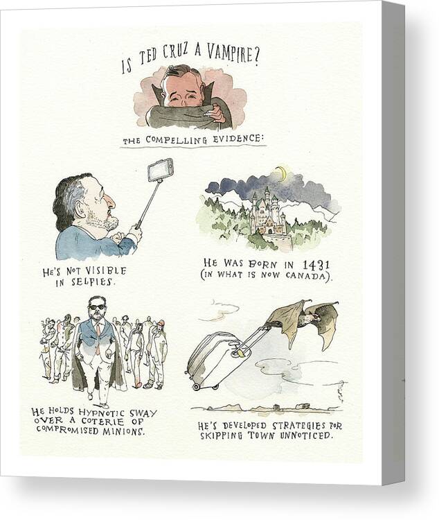 Ted Cruz Really Bites Canvas Print featuring the painting Ted Cruz Really Bites by Barry Blitt
