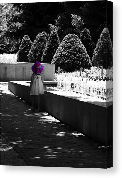 Little Girl In Magenta Hat Black And White Selective Color Canvas Print