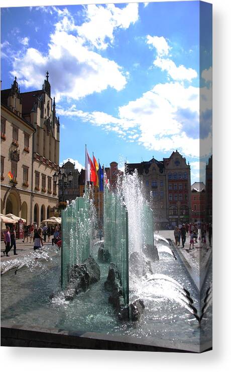 Wroclaw Old Town Canvas Print featuring the photograph Fountain Wroclaw Old Town by Jacqueline M Lewis