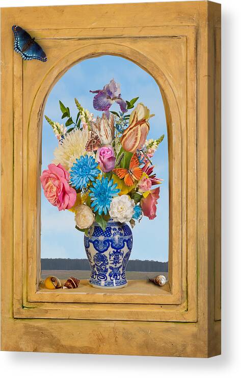 Dutch Canvas Print featuring the photograph Bosschaert - Flower Bouquet in Chinese Jar #1 by Levin Rodriguez