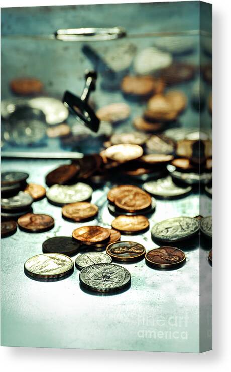 Vertical Canvas Print featuring the photograph Coins #1 by HD Connelly