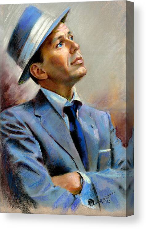 Francis Frank Sinatra American Singer Actor Strangers In The Night In The Wee Small Hours Songs For Swingin' Lovers Come Fly With Me Only The Lonely Nice 'n' Easy Presidential Medal Of Freedom Congressional Gold Medal Grammy Awards My Way A Man And His Music Canvas Print featuring the pastel Frank Sinatra by Ylli Haruni