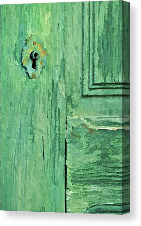 Canvas Canvas Print featuring the photograph Green Wood Weathered Door #1 by David Letts
