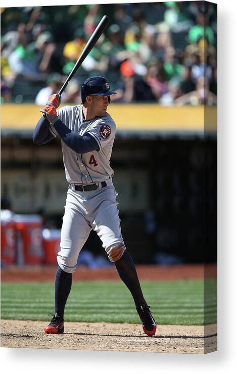 People Canvas Print featuring the photograph Houston Astros V. Oakland Athletics #1 by Brad Mangin