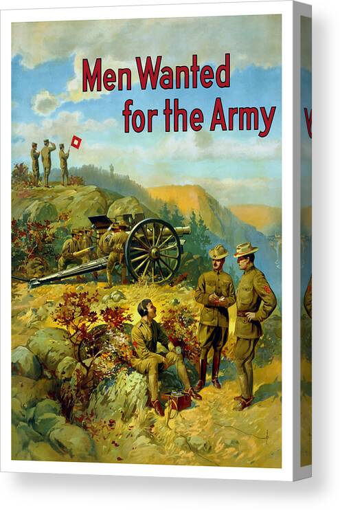 Army Canvas Print featuring the painting Men Wanted For The Army #1 by War Is Hell Store