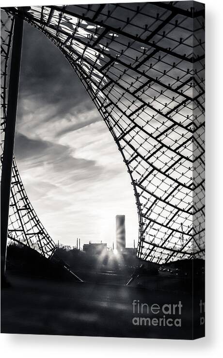 Black And White Canvas Print featuring the photograph Olympiastadium - The Roof by Hannes Cmarits